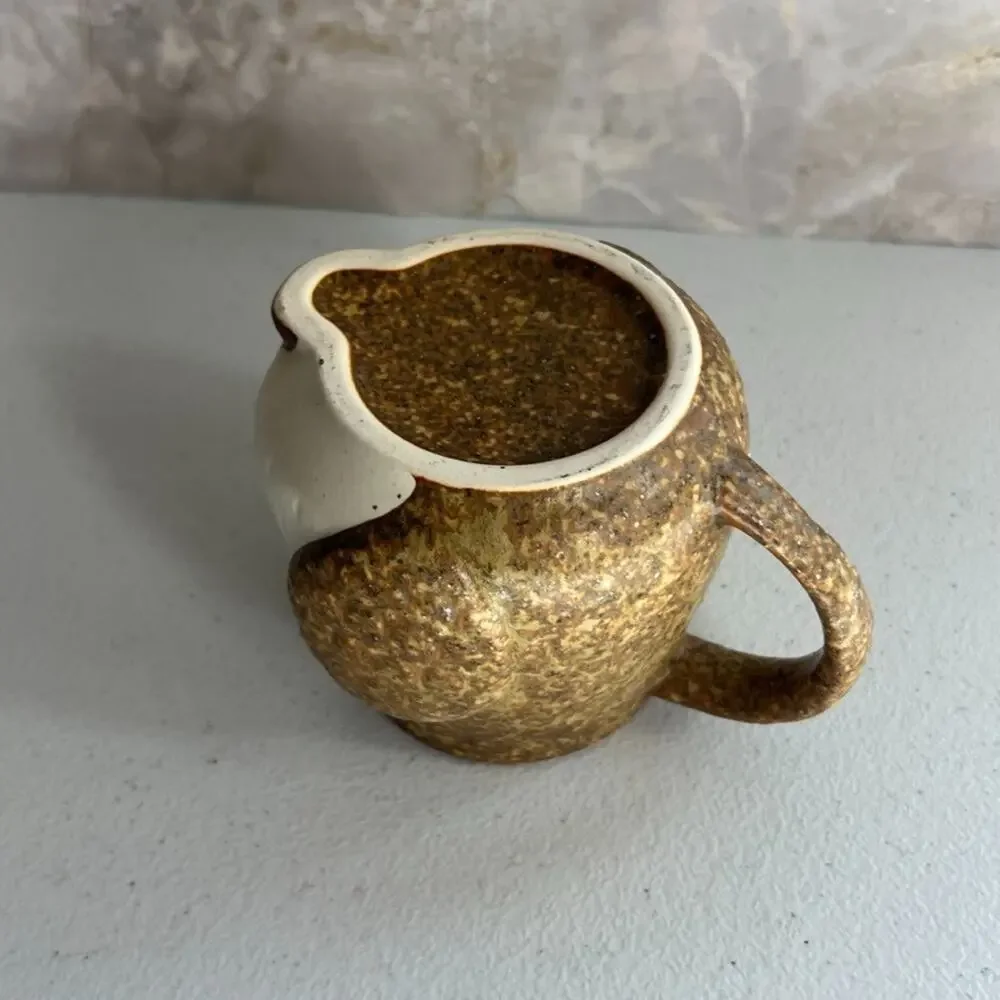 Studio Art Pottery Mug Owl Brown Speckled Hand Painted Matte Unmarked